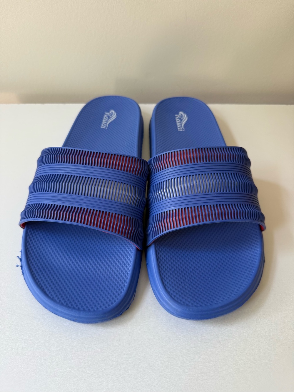 Unbranded Blue Slide Sandals with Red Accents - Men's Casual Slip-Ons